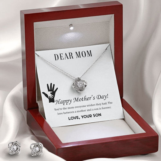 Dear Mom Happy Mother’s Day Love Knot Necklace And Earring Set-FashionFinds4U