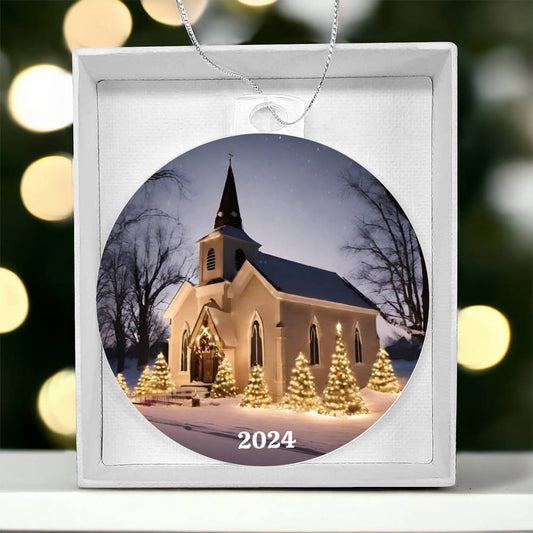 Snowy Winter Scence Christmas Ornament-[product type]