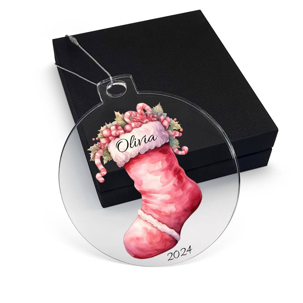 Pink Stocking Acrylic Christmas Ornament-[Heartfelt Family Gift]