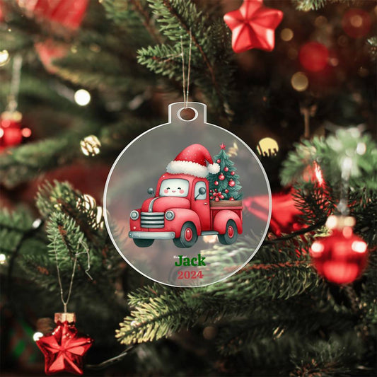 Kids Custom Name Red Truck Ornament-[Heartfelt Family Gift]