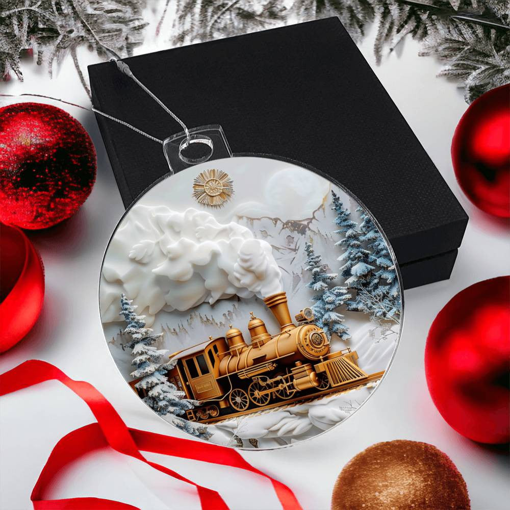 Gold Train Acrylic Christmas Ornament-[Heartfelt Family Gift]