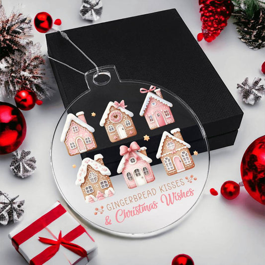 Pink Gingerbread Wishes Acrylic Christmas Ornament