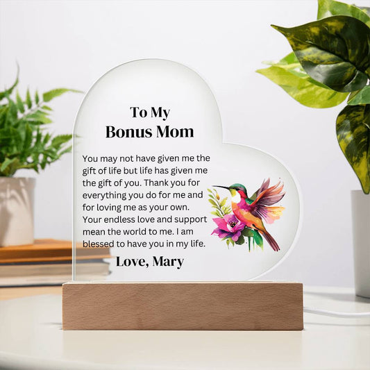 To My Bonus Mom Acrylic Heart Plaque Gift