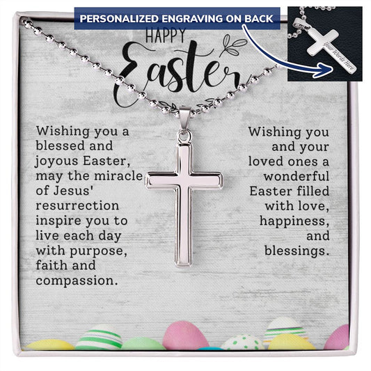 Easter Gift - Personalized Stainless Steel Cross Necklace - Engraved-FashionFinds4U