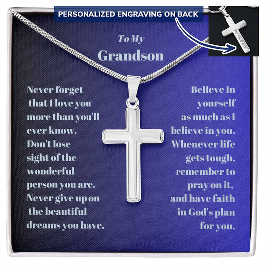 Engraved Cross Necklace for Grandson-[product type]