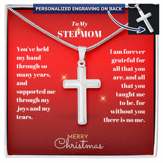 Engraved Cross Necklace for Stepmom - Merry Christmas-[product type]