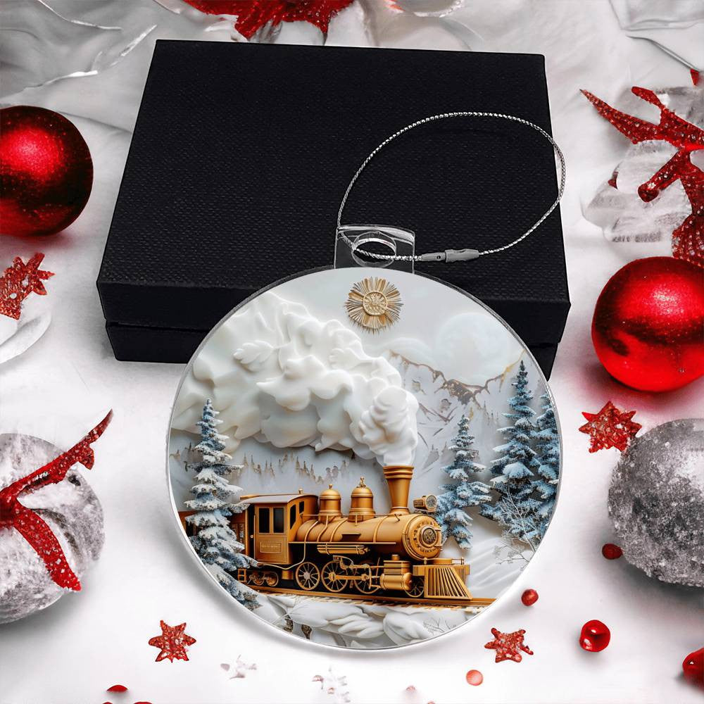 Gold Train Acrylic Christmas Ornament-[Heartfelt Family Gift]