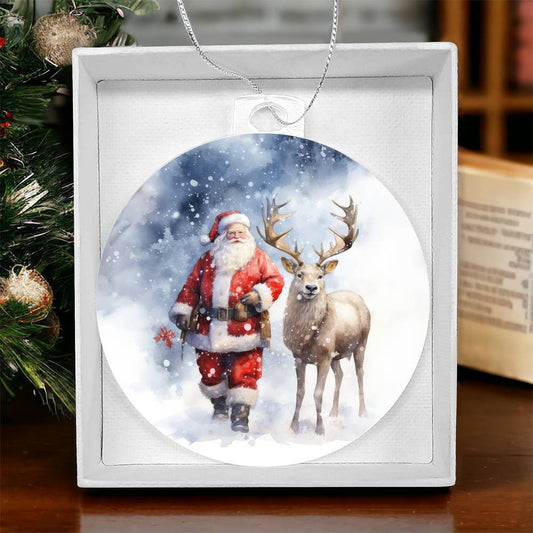 Santa and Reindeer Acrylic Christmas Ornament