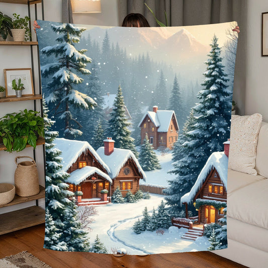 Snowy Town Christmas Fleece Blanket