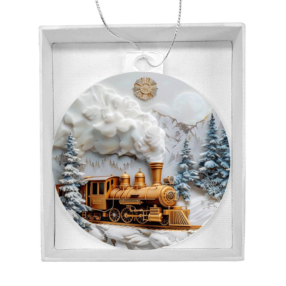 Gold Train Acrylic Christmas Ornament