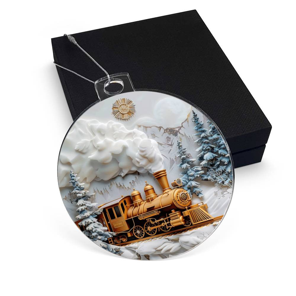 Gold Train Acrylic Christmas Ornament