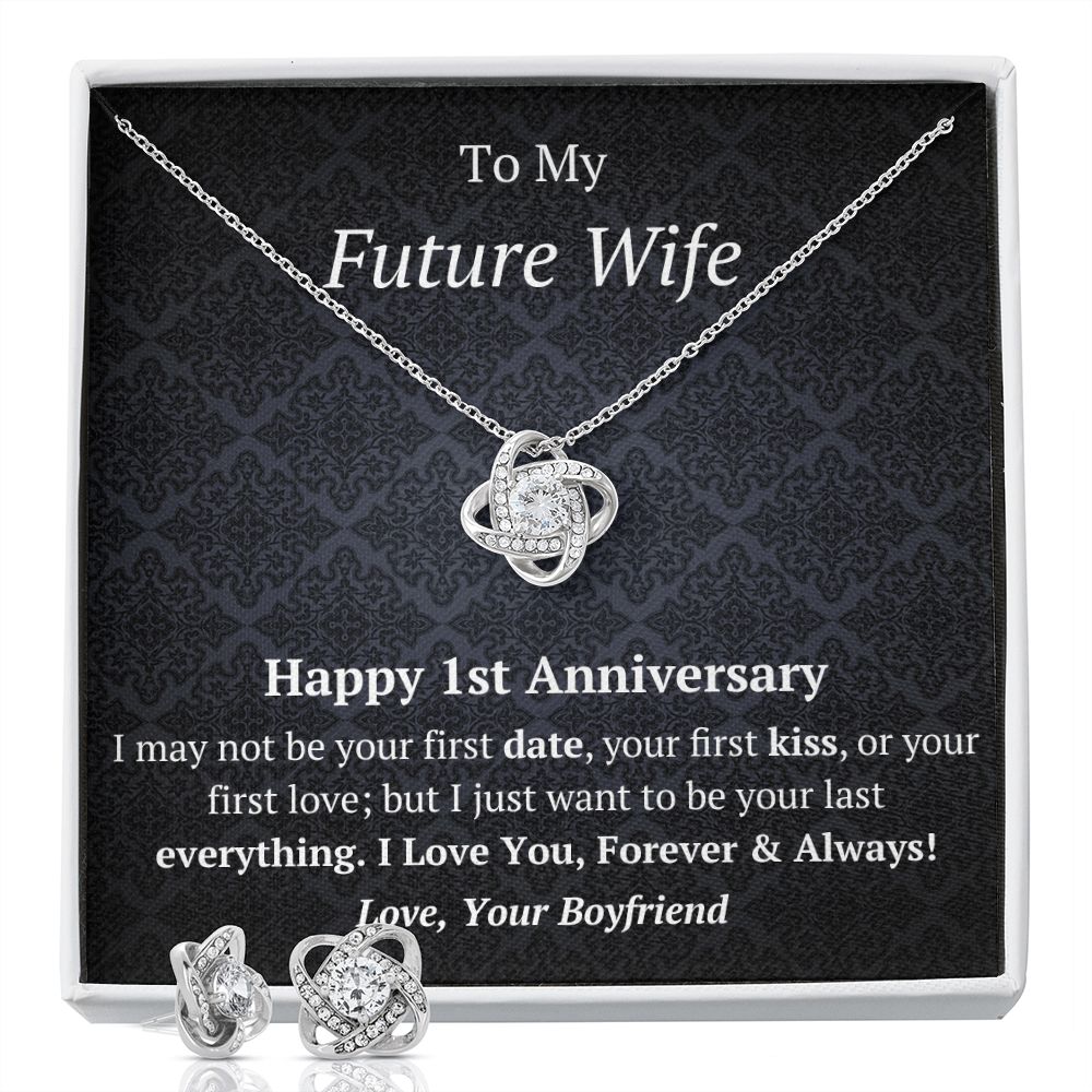 Future Wife - Fiancee 1st Anniversary Love Knot Necklace Earring Set-FashionFinds4U