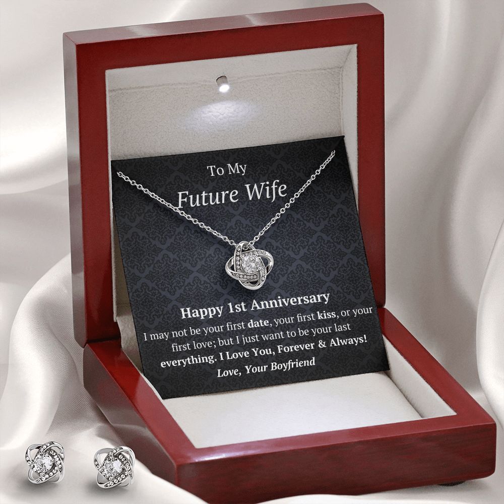 Future Wife - Fiancee 1st Anniversary Love Knot Necklace Earring Set-FashionFinds4U