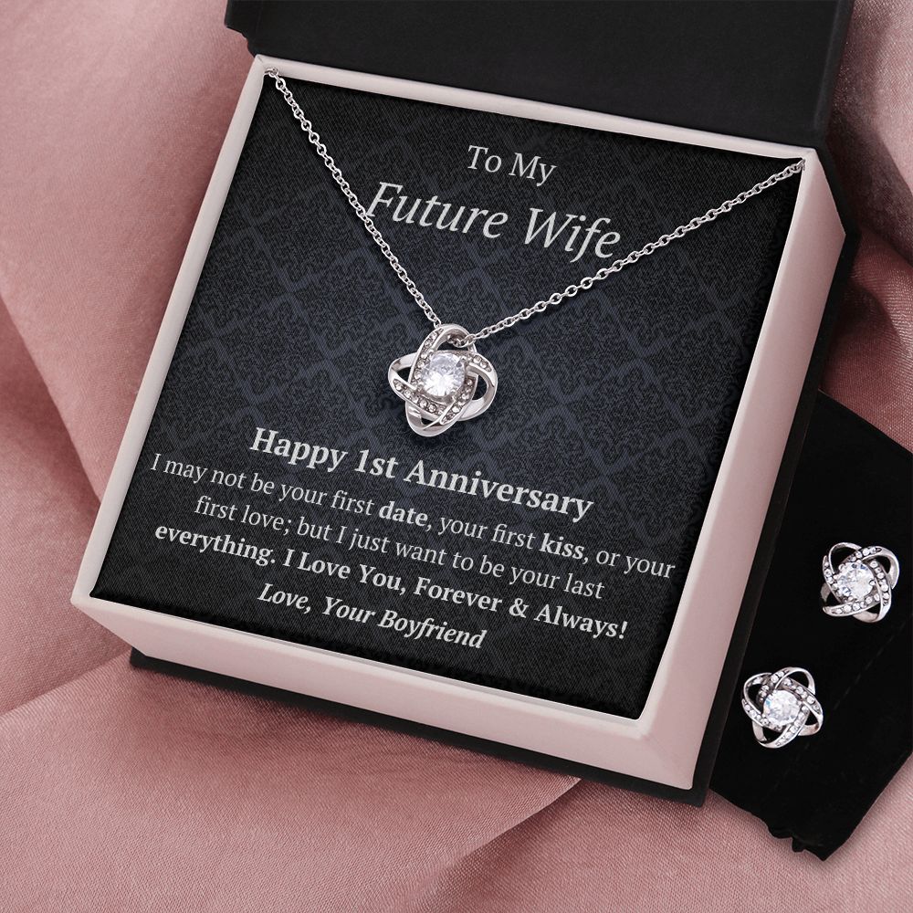 Future Wife - Fiancee 1st Anniversary Love Knot Necklace Earring Set-FashionFinds4U