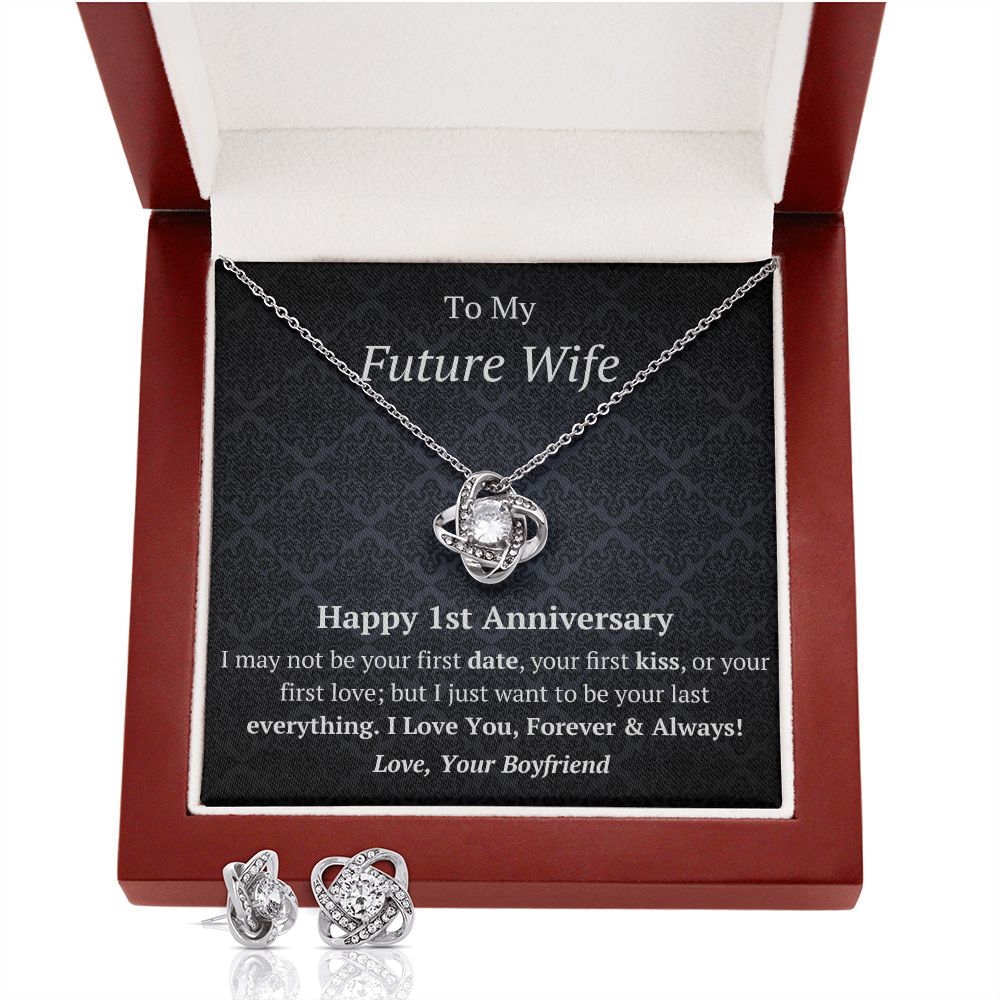 Future Wife - Fiancee 1st Anniversary Love Knot Necklace Earring Set-FashionFinds4U