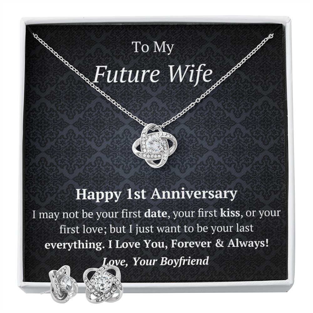 Future Wife - Fiancee 1st Anniversary Love Knot Necklace Earring Set-FashionFinds4U