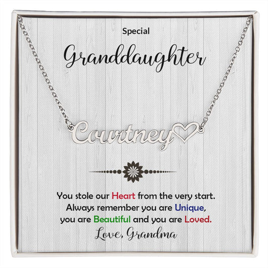 Granddaughter You Stole My Heart Personalized Name Necklace With Heart-FashionFinds4U