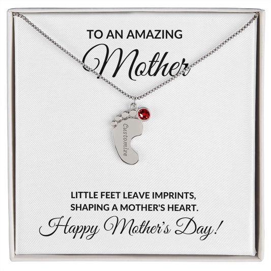 To An Amazing Mother Engraved Personalized Birthstone Baby Feet Necklace Gift-FashionFinds4U