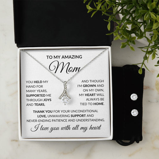 Mom Through Joy and Tears Petite Ribbon Necklace and Earring Gift Set-FashionFinds4U