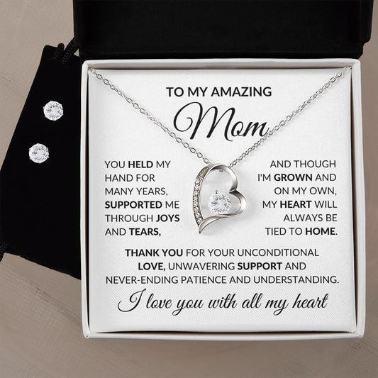 Mom Through Joys and Tears Silver Heart Necklace Earring Set-FashionFinds4U