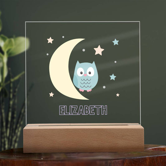 Owl Lighted Acrylic Sign For Nursery Girls Room -Personalized Name-FashionFinds4U