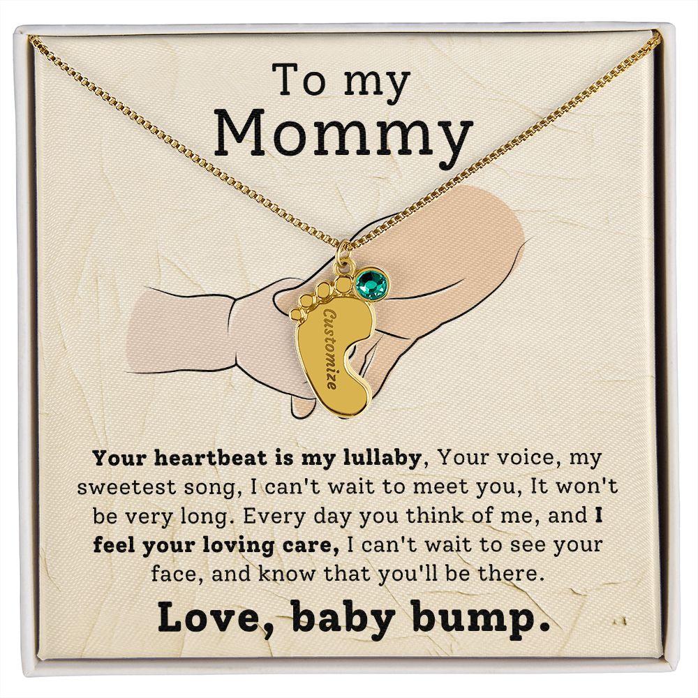 Pregnancy Gift - Baby Feet Engraved Birthstone Necklace For Mommy to Be-[Heartfelt Family Gift]