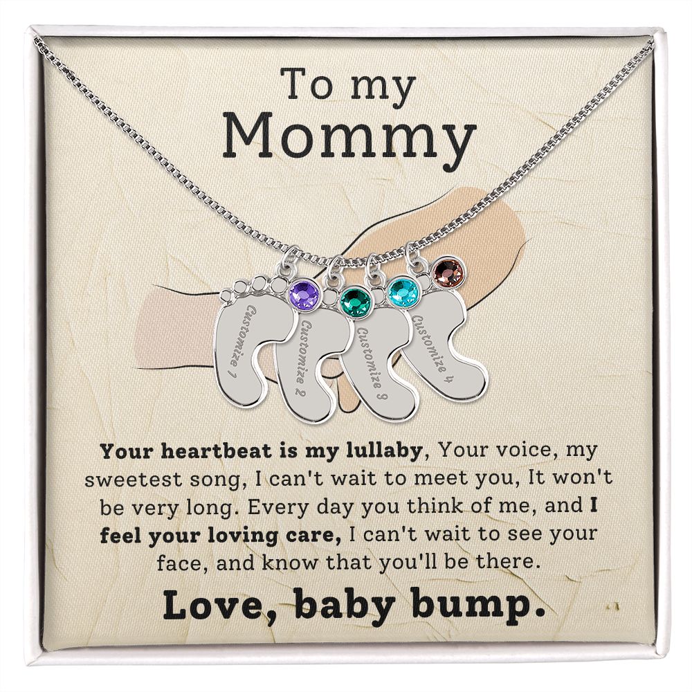 Pregnancy Gift - Baby Feet Engraved Birthstone Necklace For Mommy to Be-[Heartfelt Family Gift]