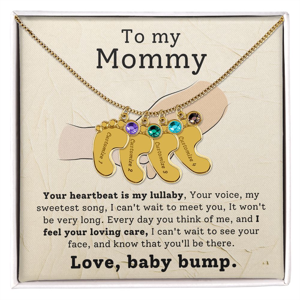 Pregnancy Gift - Baby Feet Engraved Birthstone Necklace For Mommy to Be-[Heartfelt Family Gift]