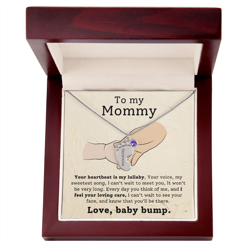 Pregnancy Gift - Baby Feet Engraved Birthstone Necklace For Mommy to Be-[Heartfelt Family Gift]