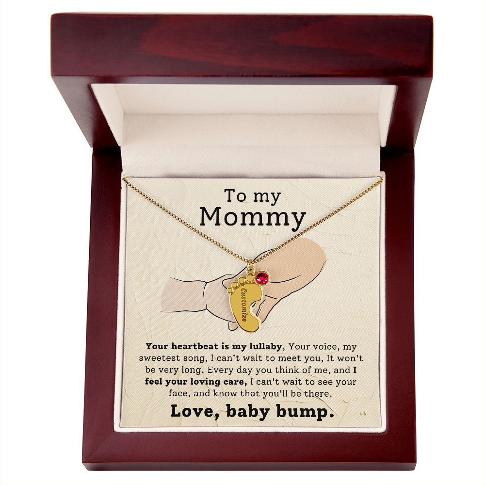 Pregnancy Gift - Baby Feet Engraved Birthstone Necklace For Mommy to Be-[Heartfelt Family Gift]