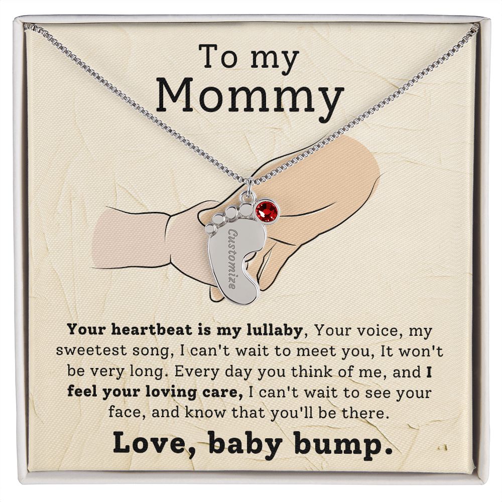 Pregnancy Gift - Baby Feet Engraved Birthstone Necklace For Mommy to Be-[Heartfelt Family Gift]