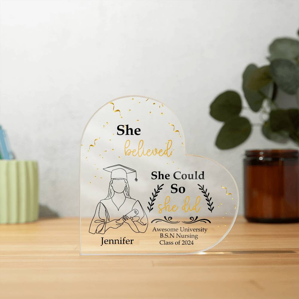 Personalized Graduation Heart Plaque Gift, She Believed She Could So She Did-[product type]