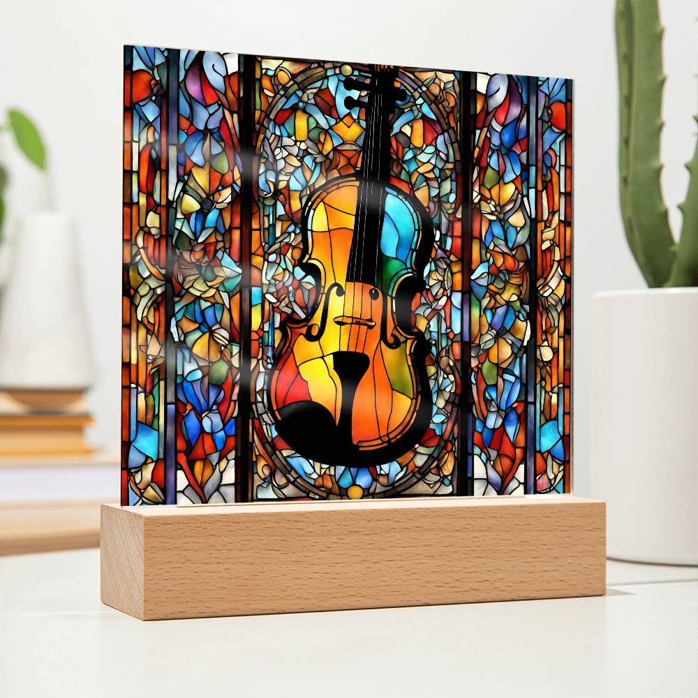 Musician Gift, Violin Gift, Faux Stained Glass Instrument, Musician Gifts for Birthday, Gift for Music Lovers. LED Lighted Photo Art-[product type]