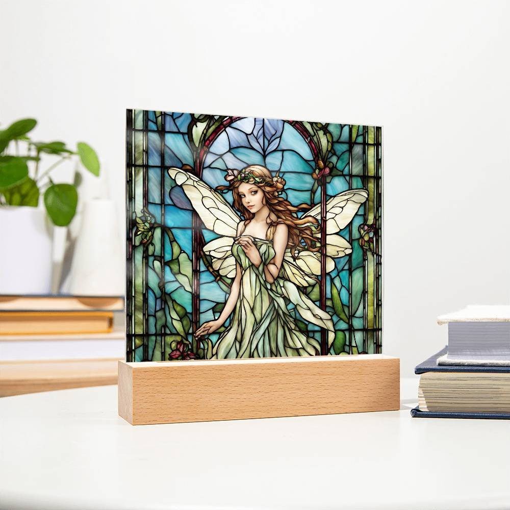 Fairy Faux Stained Glass Acrylic Plaque Gift For Fantasy Lover Gift Winged Fairy Nightlight For Mythical Creature Decoration Birthday Girls-[product type]