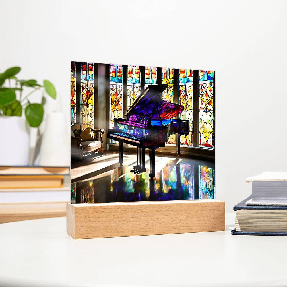 Simulated Stained Glass Piano, Led Light Piano Art, Piano Player Gift, Musician Gift, Christmas Gift for Her,  Piano Picture-[product type]