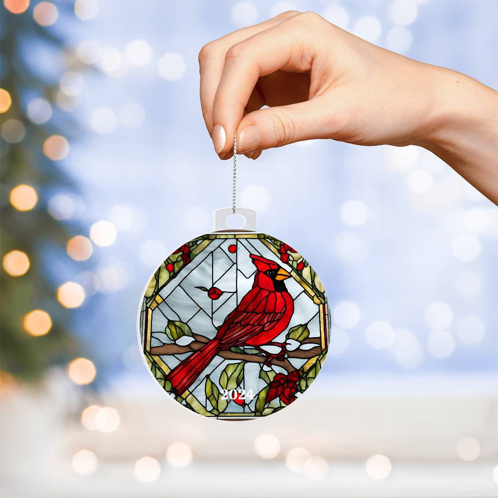 Cardinal Acrylic Christmas Tree Ornament-[product type]