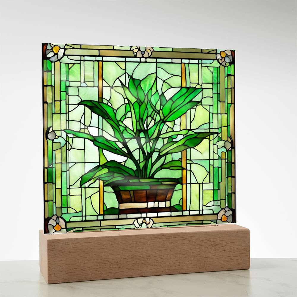 Succulent Plant Faux Stained Glass Acrylic Plaque-[Heartfelt Family Gift]