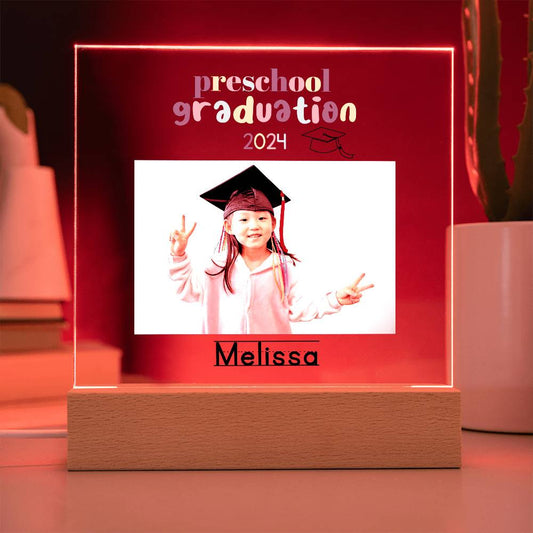 Preschool Graduation LED Acrylic Plaque, Pre-K Grad, Last Day of School, 2024 Graduation Keepsake, Preschool Grad, Child Night Light, Graduation Frame-[product type]