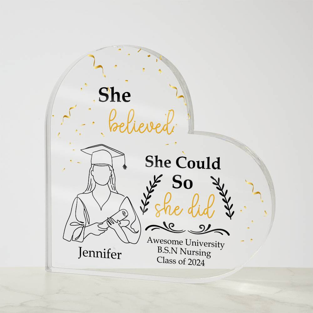 Personalized Graduation Heart Plaque Gift, She Believed She Could So She Did-[product type]