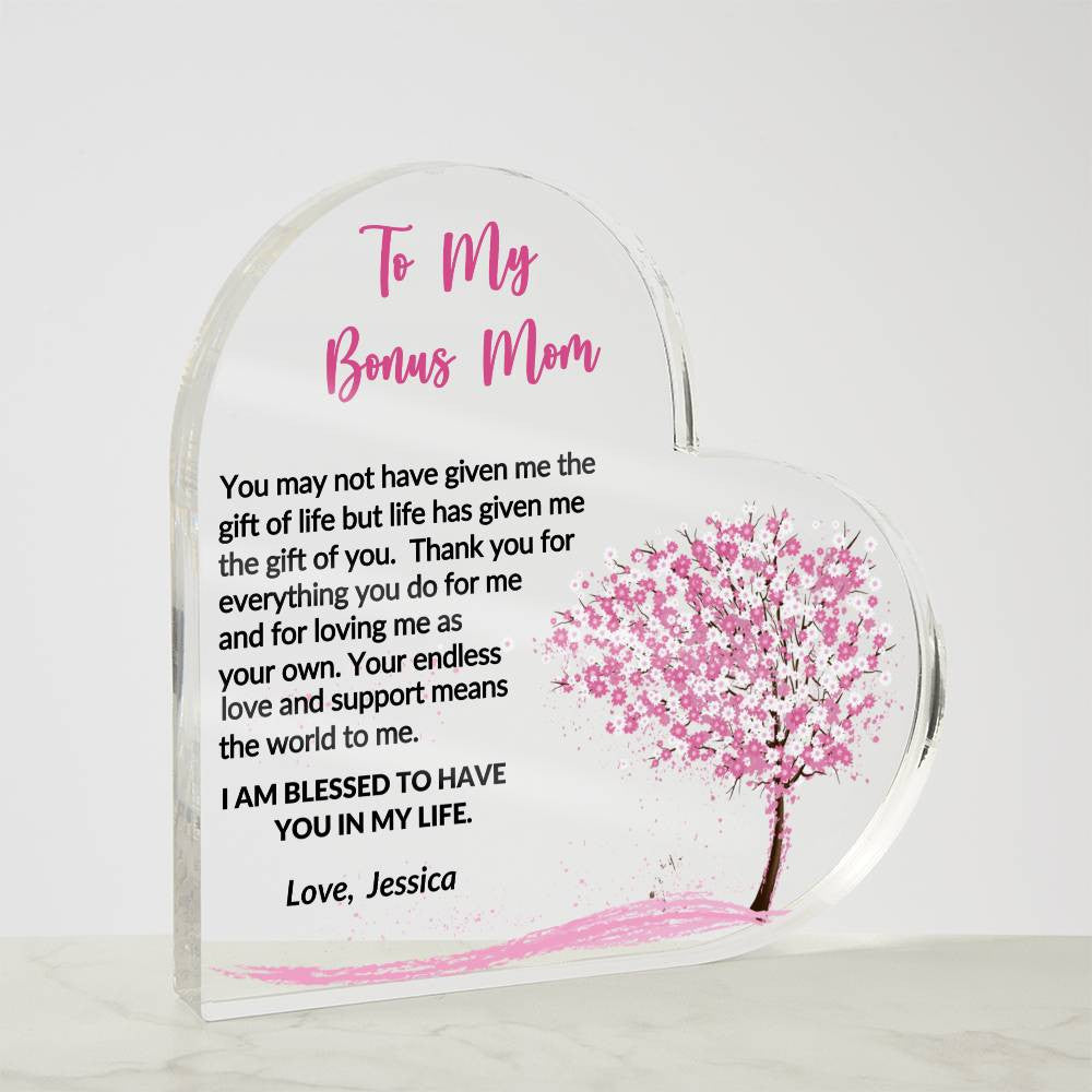 Bonus Mom Gift Acrylic Heart Plaque-[product type]