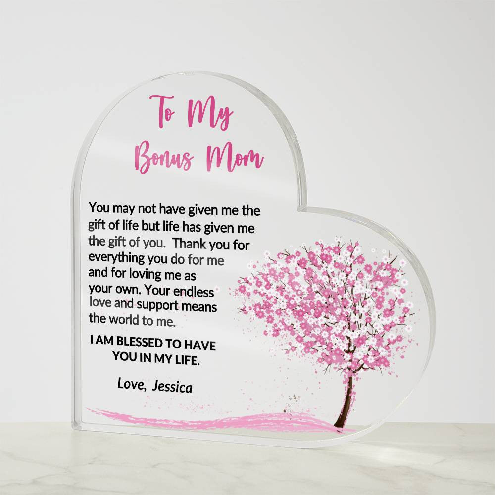 Bonus Mom Gift Acrylic Heart Plaque-[product type]