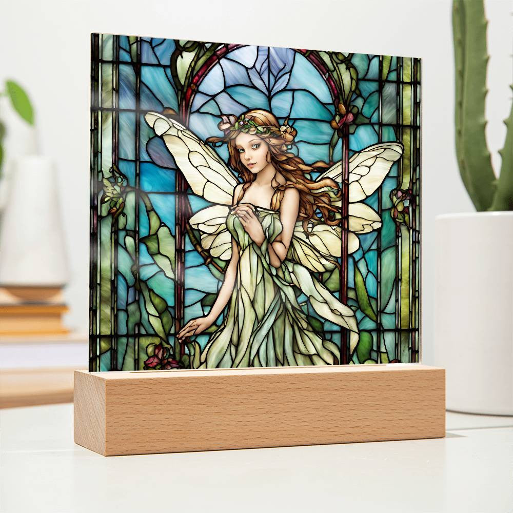 Fairy Faux Stained Glass Acrylic Plaque Gift For Fantasy Lover Gift Winged Fairy Nightlight For Mythical Creature Decoration Birthday Girls-[product type]