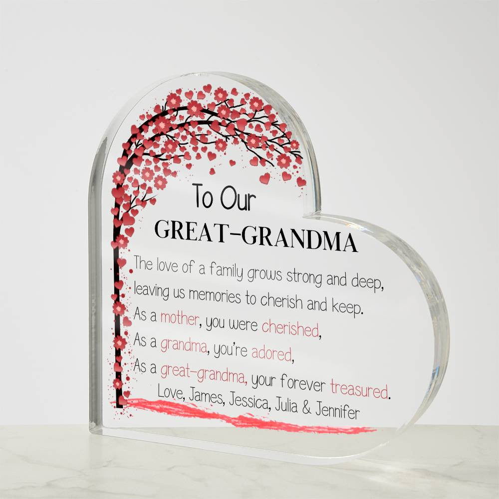 Mother's Day Gift for Great-grandma, Grammy Gift, Heart Acrylic Plaque-[product type]