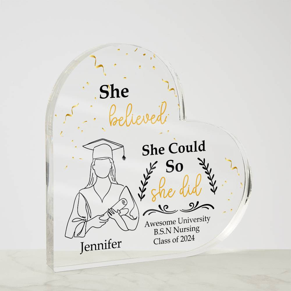 Personalized Graduation Heart Plaque Gift, She Believed She Could So She Did-[product type]