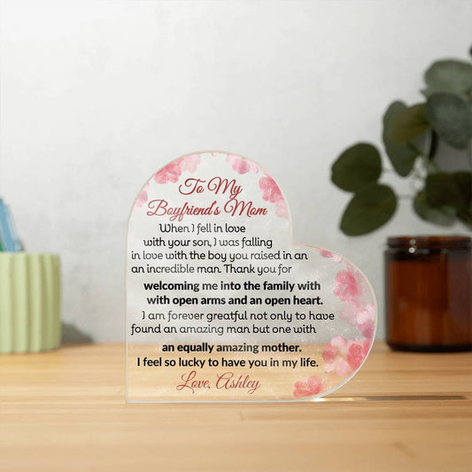 To My Boyfriends Mom Acrylic Heart Plaque-[product type]