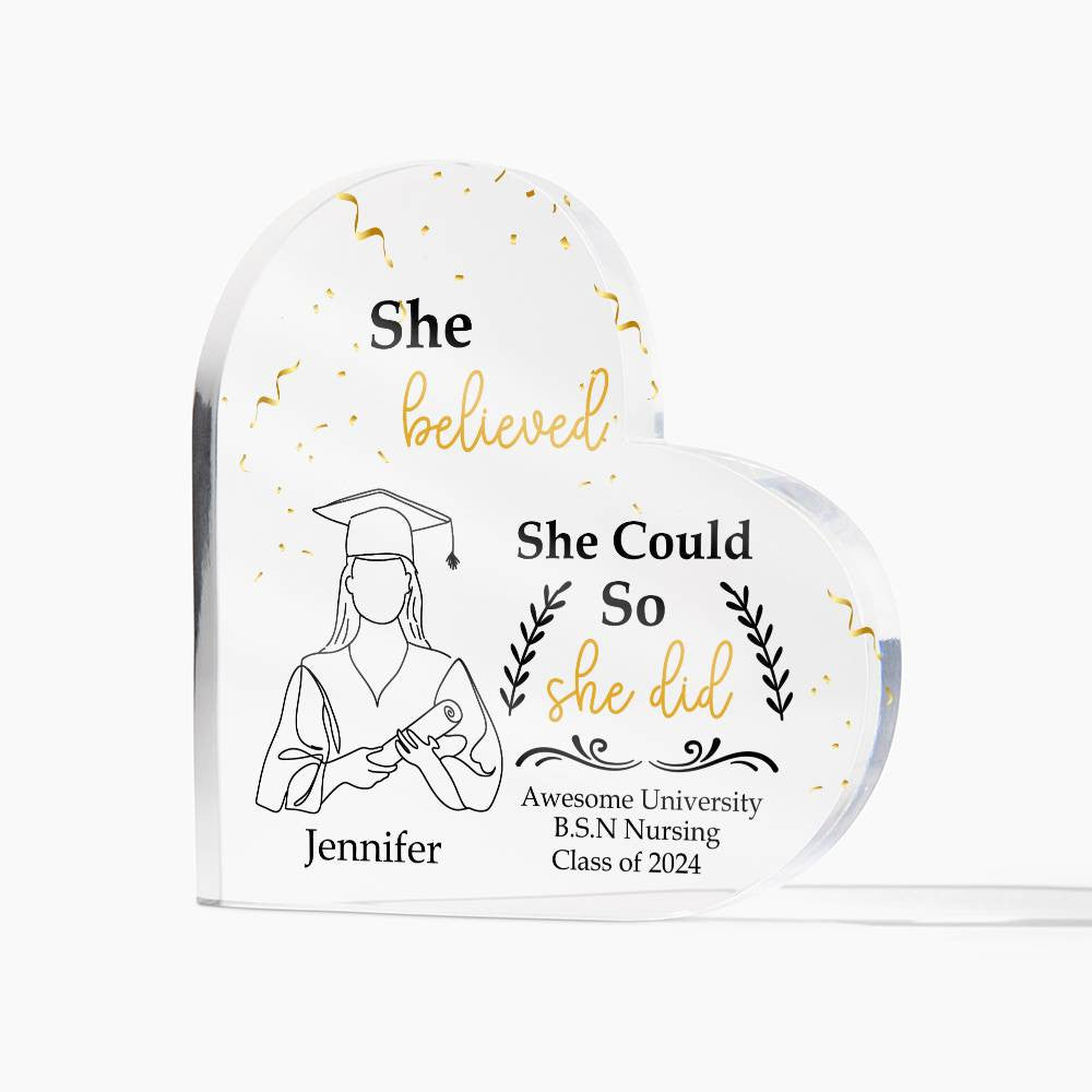 Personalized Graduation Heart Plaque Gift, She Believed She Could So She Did-[product type]