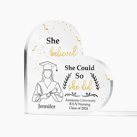 Personalized Graduation Heart Plaque Gift, She Believed She Could So She Did-[product type]