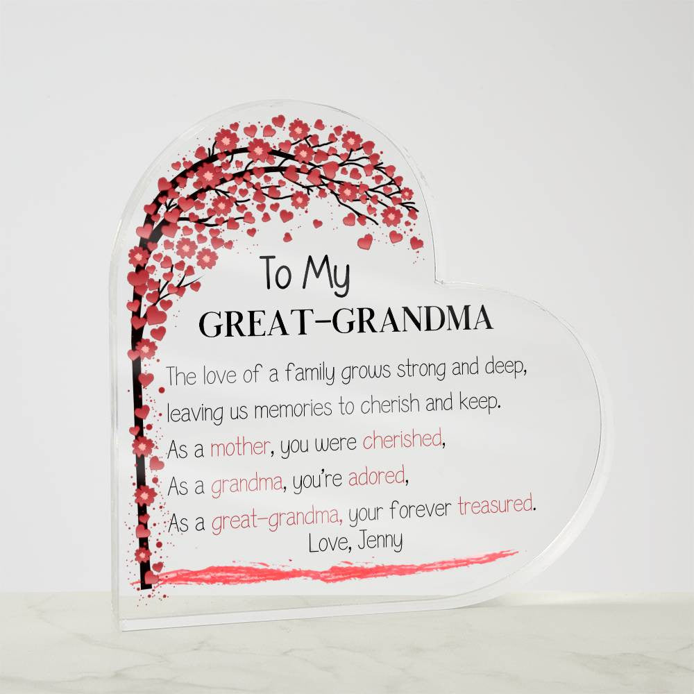 Mother's Day Gift for Great-grandma, Grammy Gift, Heart Acrylic Plaque-[product type]