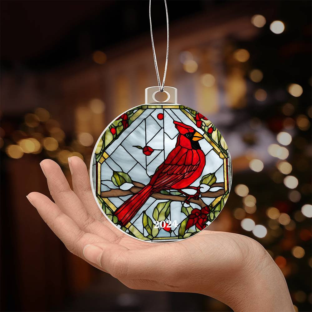 Cardinal Acrylic Christmas Tree Ornament-[product type]