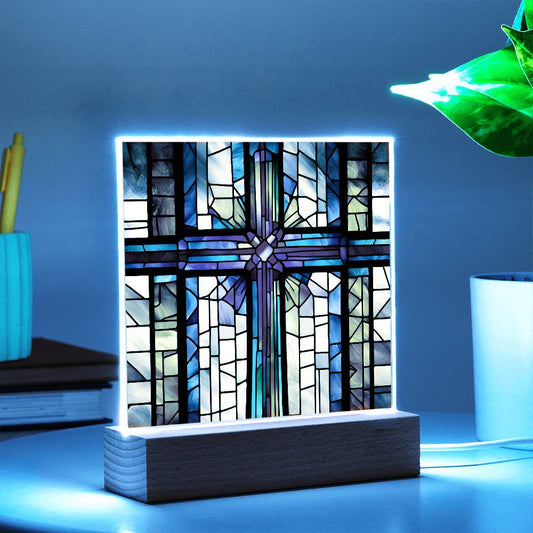 LED Acrylic Cross, Baptism gift, Easter Decoration, cross decor, Faux Stained Glass cross, Easter decor, religious decor, confirmation gift-[product type]